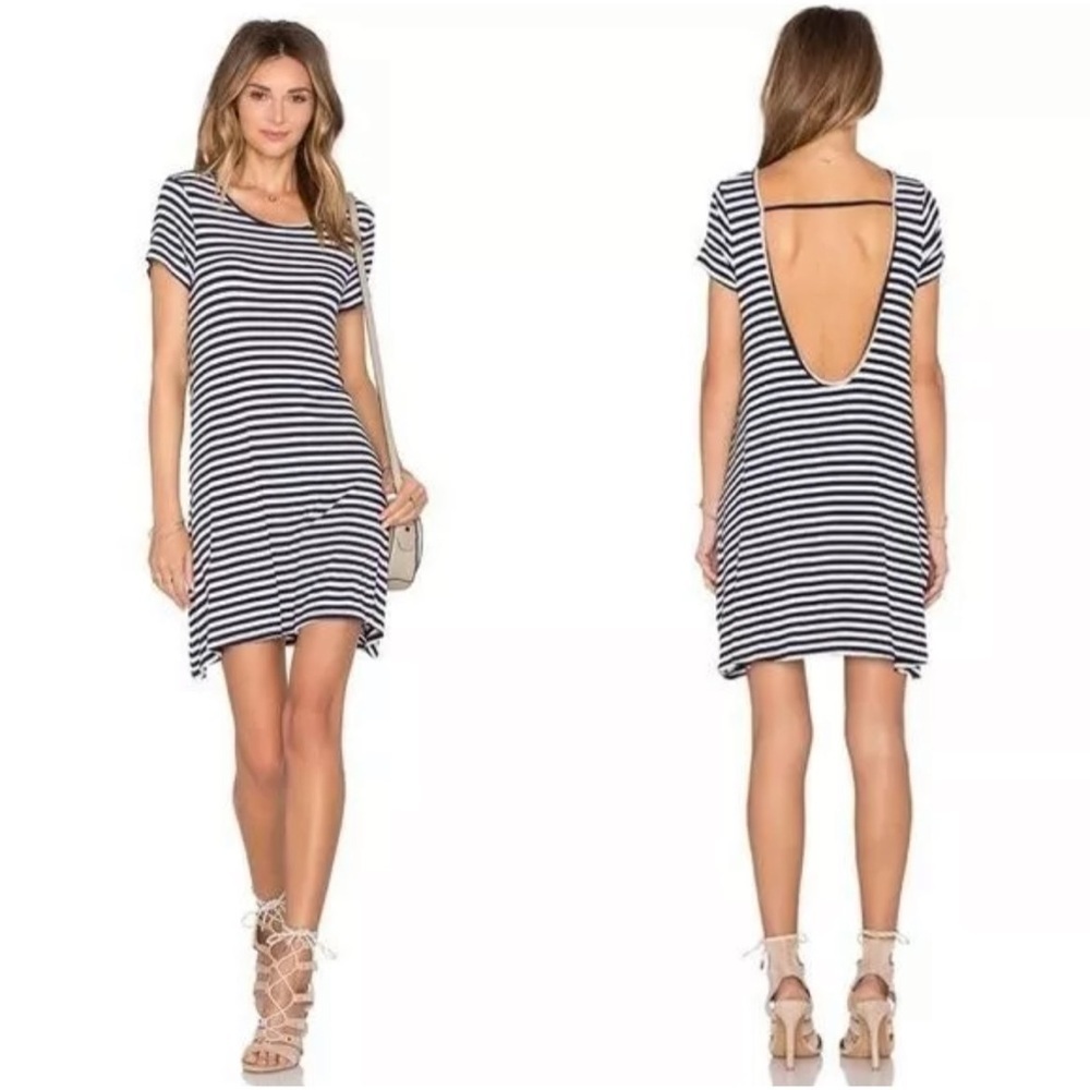 Lovers and Friends White Navy Stripe Short Sleeve Open Back Hiatus Dress Size S